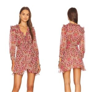 MISA x REVOLVE Veruka Dress in Hibiscus Floral Long Sleeve Sheer Mini Dress Size